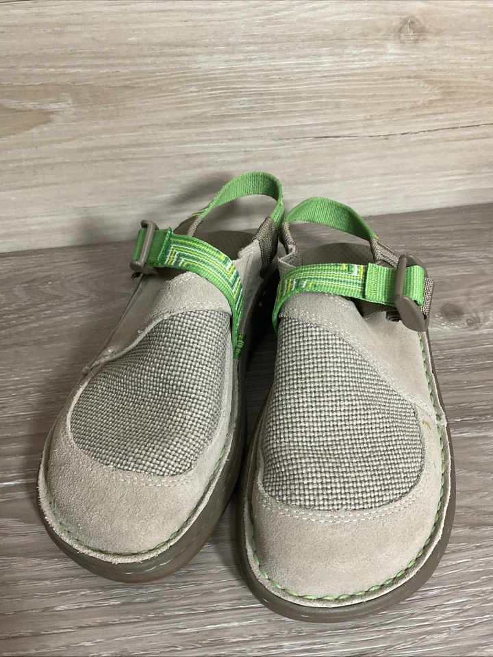 Zapatos Zueco Chaco Toecoop Vibram Piedra Clara Gamuza Talla 8 Correas Verdes Foto 4 de 4