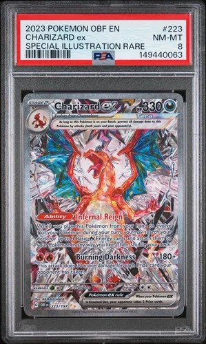 2023 POKEMON OBSIDIAN FLAMES SPECIAL ILLUSTRATION RARE #223 CHARIZARD EX PSA 8