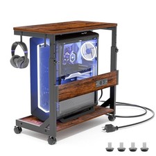 Height Adjustable Computer Tower Stand with Charge Station and USB 25.2" Brown