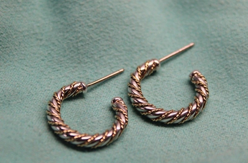 Tiffany & Co. Sterling Silver 18K Yellow GoldTwist Rope 25mm Hoop Earrings