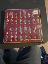 Greek Roman Period Metal Chess Set Gold & Silver Chessmen 28cm Manopoulos 13184