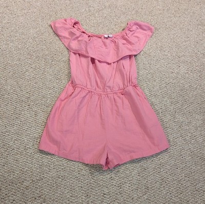 Ci Sono Flounce Collar Romper Womens Medium Pink Beachy Resort Pockets Linen