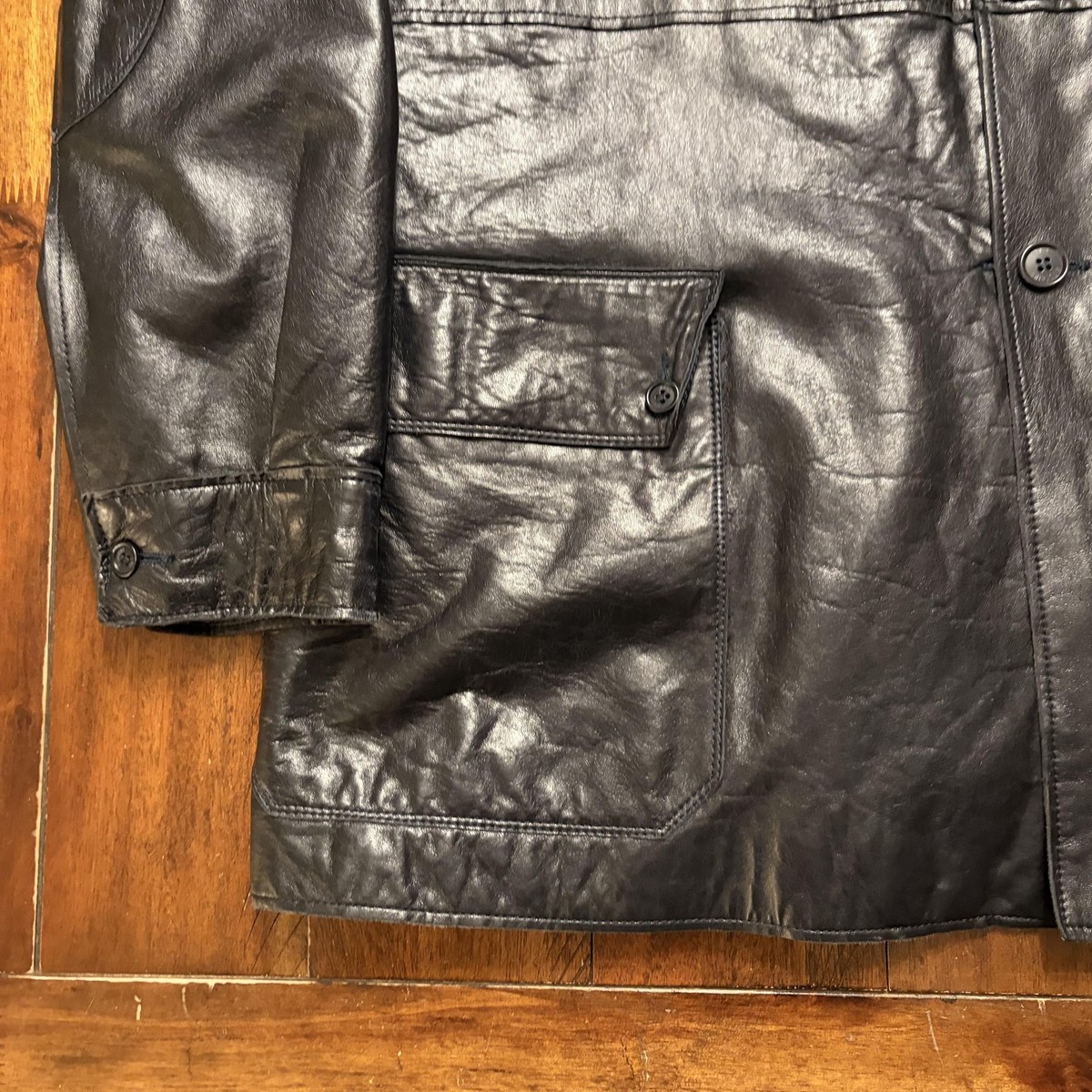 Moschino Coat Mens 40 Black Leather Overcoat Field Pockets Made In Italy View 4