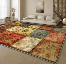 Modern Patchwork Velvet Rug Colorful Geometric Floor Mat Washable Soft Carpet