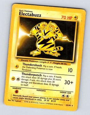 Electabuzz 20/102 Rare Base Set Unlimited Pokemon Damaged