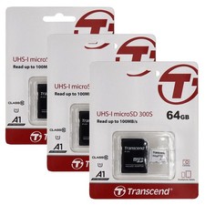 3-Pack Transcend 64GB 300S UHS-I microSD-PackC Memory Card with SD Adapter