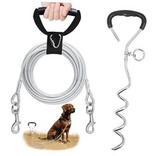 Reflective Dog Stakes for Outside Kit,Dog Tie Out Cable,30ft Heavy 30FT SILVER