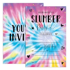 20-Set 4"x6" Girl Sleepover Birthday Invitations with Envelopes Slumber