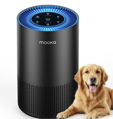 MOOKA True HEPA Portable Air Purifier, 215 sq ft, Touch Control, 8hr Timer