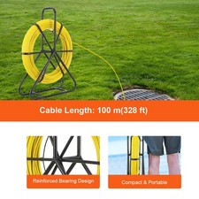 Fish Tape Puller Fiberglass 6mm 100m Reel Wire Cable Running Rod Fishtape Puller