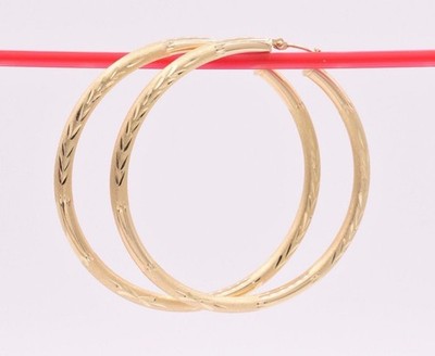 Creolen 10 Karat Gold 2 Zoll 3 mm x 50 mm Diamantschliff Gelbgold