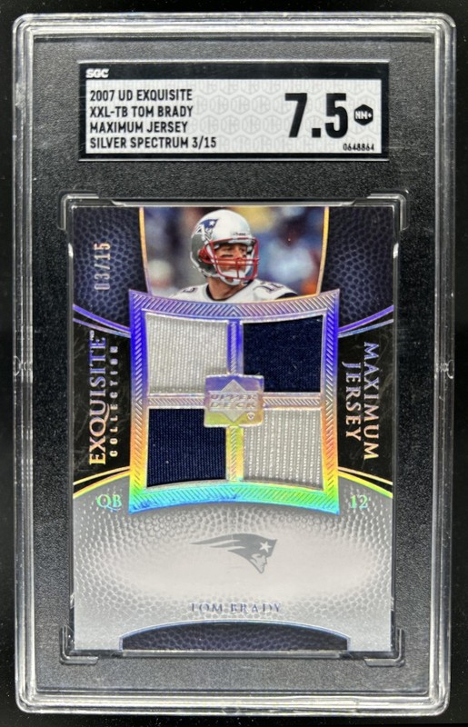 2007 Upper Deck Exquisite Tom Brady Maximum Jersey Silver Spectrum #/15 SGC 7.5
