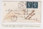 GB. QV. 2d deep blue pair(AA/AB) on cover to France. 1857. Insufficiently paid.
