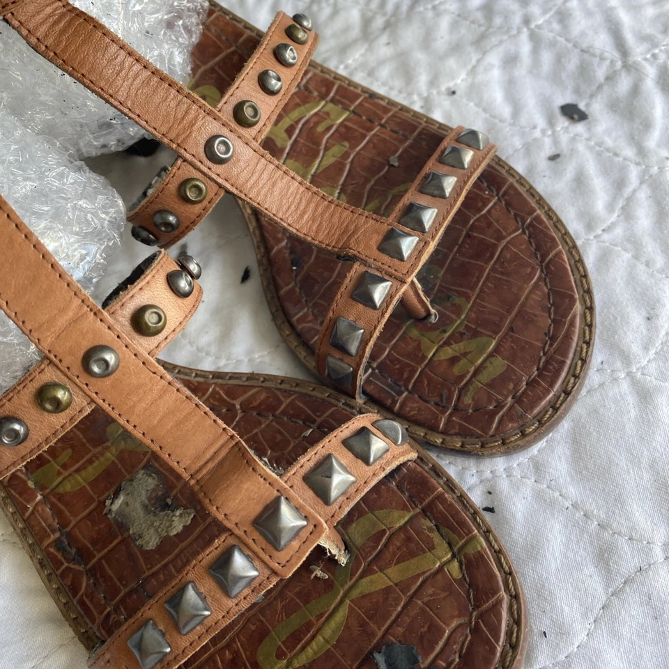 Sam Edelman Women 6.5 Studded Strappy Gladiator Sandals Brown Leather - Image 4 of 4