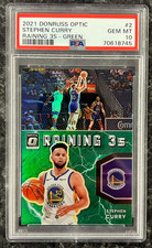 2021 DONRUSS OPTIC STEPHEN CURRY RAINING 3S GREEN PRIZM #D 2/5 PSA 10 GEM MINT