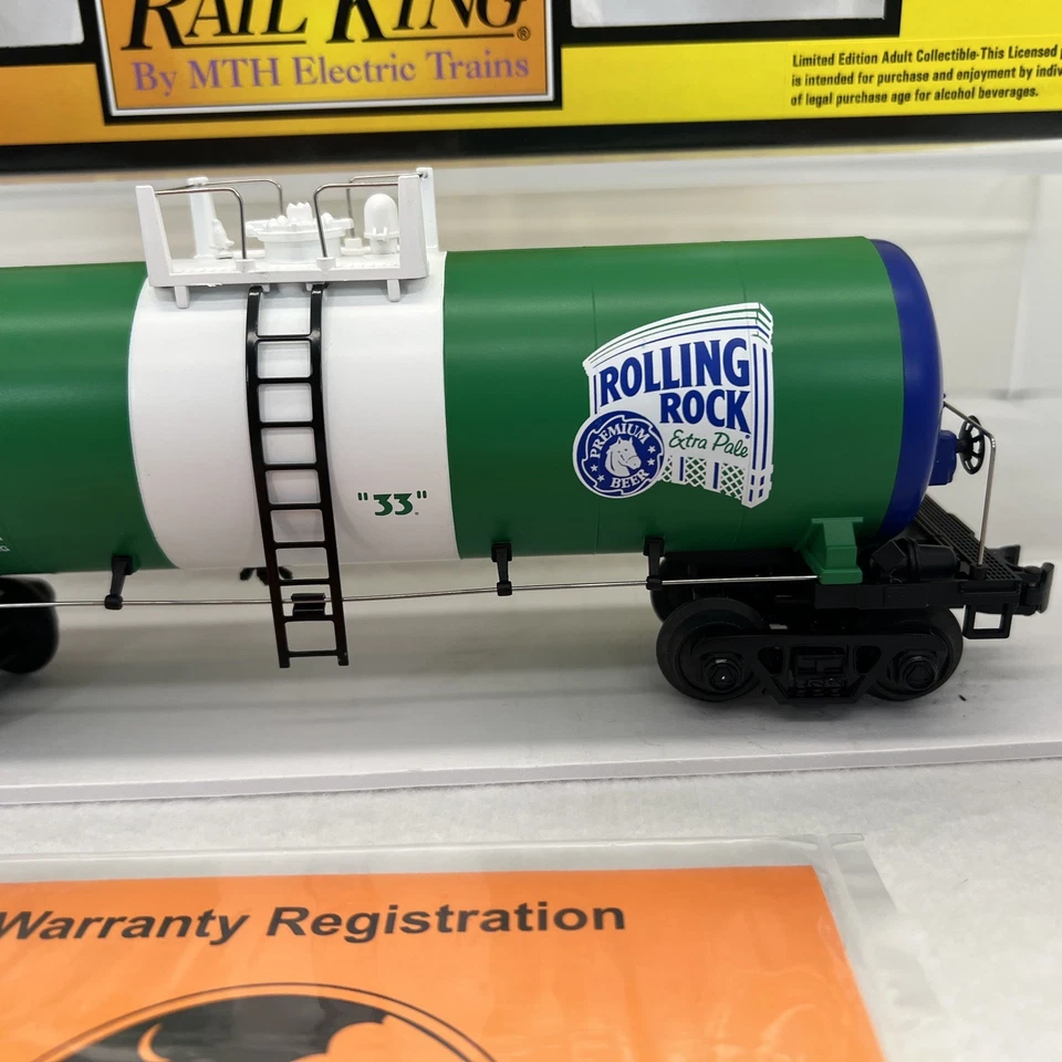 MTH RailKing 30-7043B Rolling Rock Beer Modern Tank Car New O O-27 Gauge #33609 - Image 3 of 4