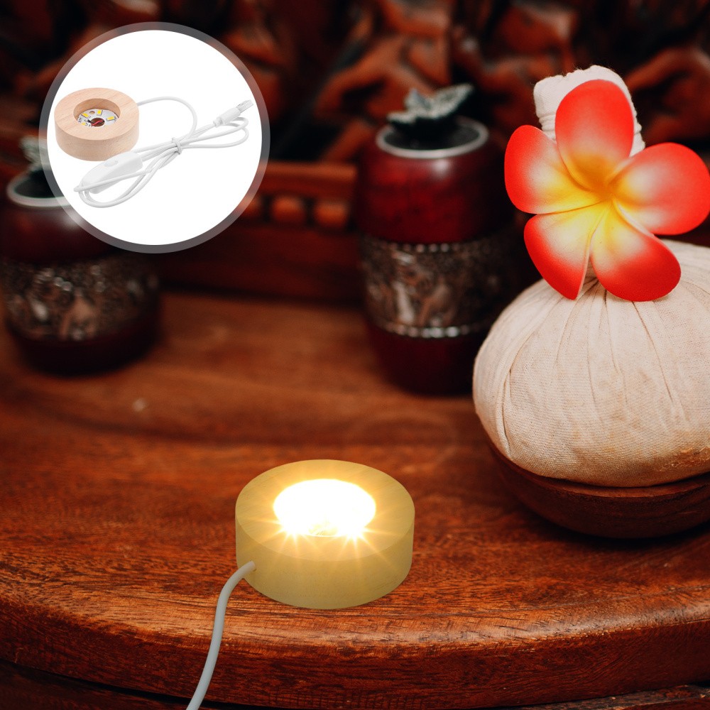 LED Wooden Pedestal Base with Light Display for Crystal Balls