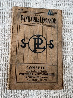 1924 Panhard & Levassor 16 HP Motorcar Automobile Instruction Manual Handbook