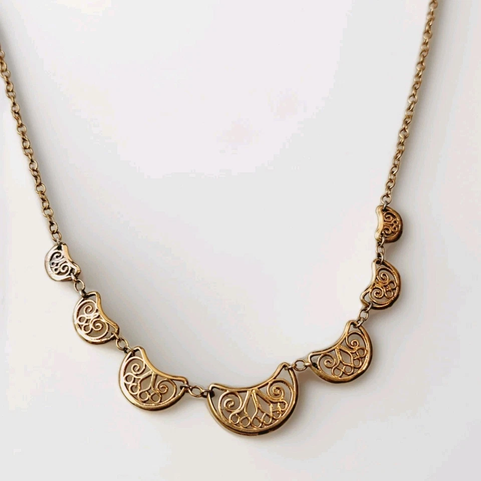 Ancien Collier Draperie En Plaque Or Maille Filigrane - Photo 3/4