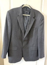 Vtg Chaps Ralph Lauren 44R Blue Gray Houndstooth Wool Tweed Old Money Blazer