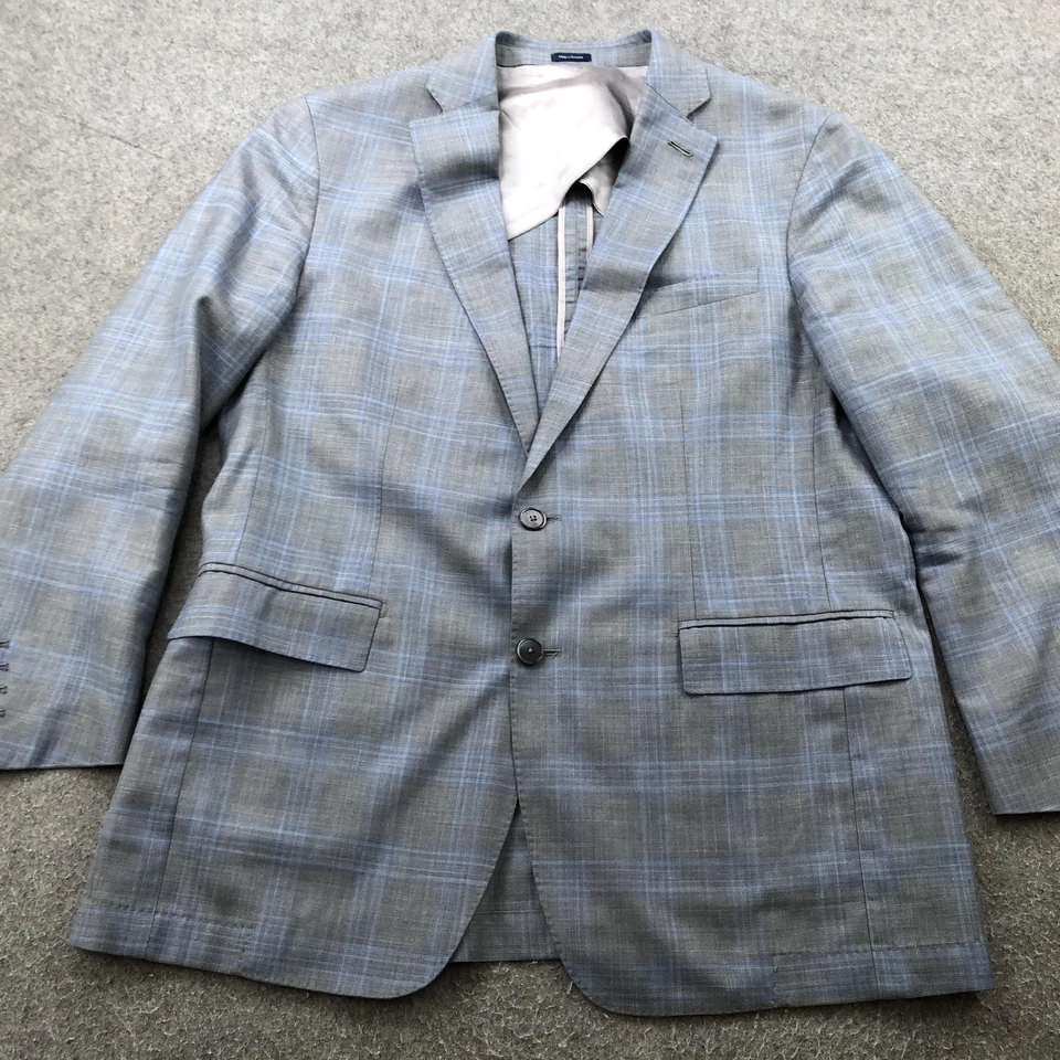 Peter Millar Jacket Mens 42R Gray Blue Plaid Wool Silk Linen Sport Coat Blazer - Image 2 of 4
