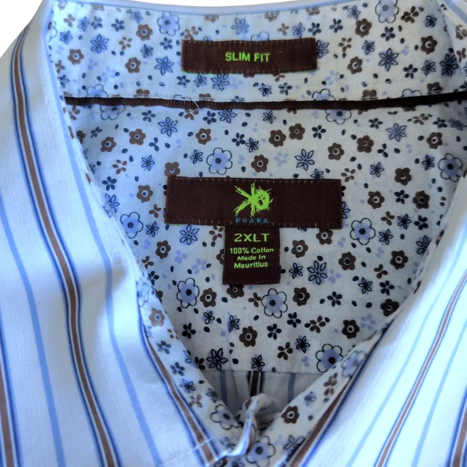 Egara Shirt Mens 2XLT Blue White Striped Slim Fit Long Sleeve Cotton Dress - Image 4 of 4