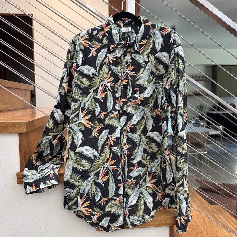 Aloha Tiki Hawaiian Bird Of Paradise Long Sleeve Shirt DC Medium