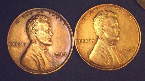 1944 + 1947 P Wheat Lincoln Cents-Fine Condition