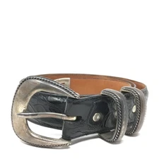 Curious George Sterling Silver Ranger Belt Mens Size 36 Black Genuine Crocodile