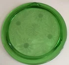 Vtg. Jeanette Uranium / Vaseline Depression Glass Footed Floral Cake Plate  10”
