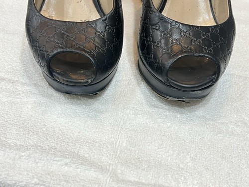 Gucci Women's Black Leather With GG Monogram Logo Pep Toe Shoes, Size 39 - Picture 9 of 12