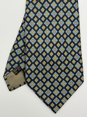 Giorgio Armani Seidenkrawatte blau geometrisch Rautenmuster Vintage Designer Krawatte