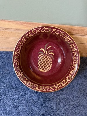 ANDREA BY SADEK Maroon Gold Pineapple Scroll Trim 8'' Bowl  decor only  Red