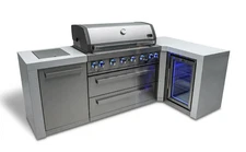 Mont Alpi 6 Burner Deluxe Island with Fridge 90-Degree Corner