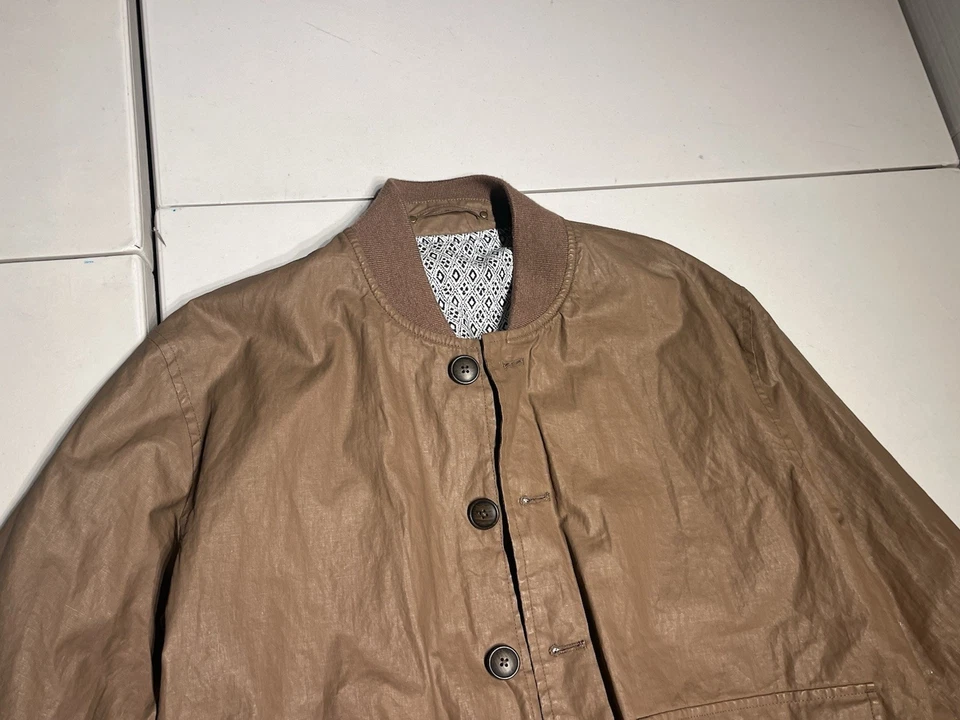 SuitSupply Jacket Men’s XL Brown Linen Bomber Teflon Olmetex Lined Button Coat - Image 2 of 4