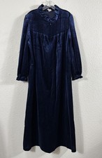 Vintage Aria Robe Womens Medium Blue Velvet Half Zip Long Sleeve Sleepwear