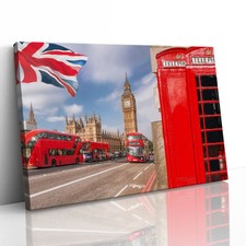 Big Ben and London Telephone Canvas Framed Print Picture Wall Art