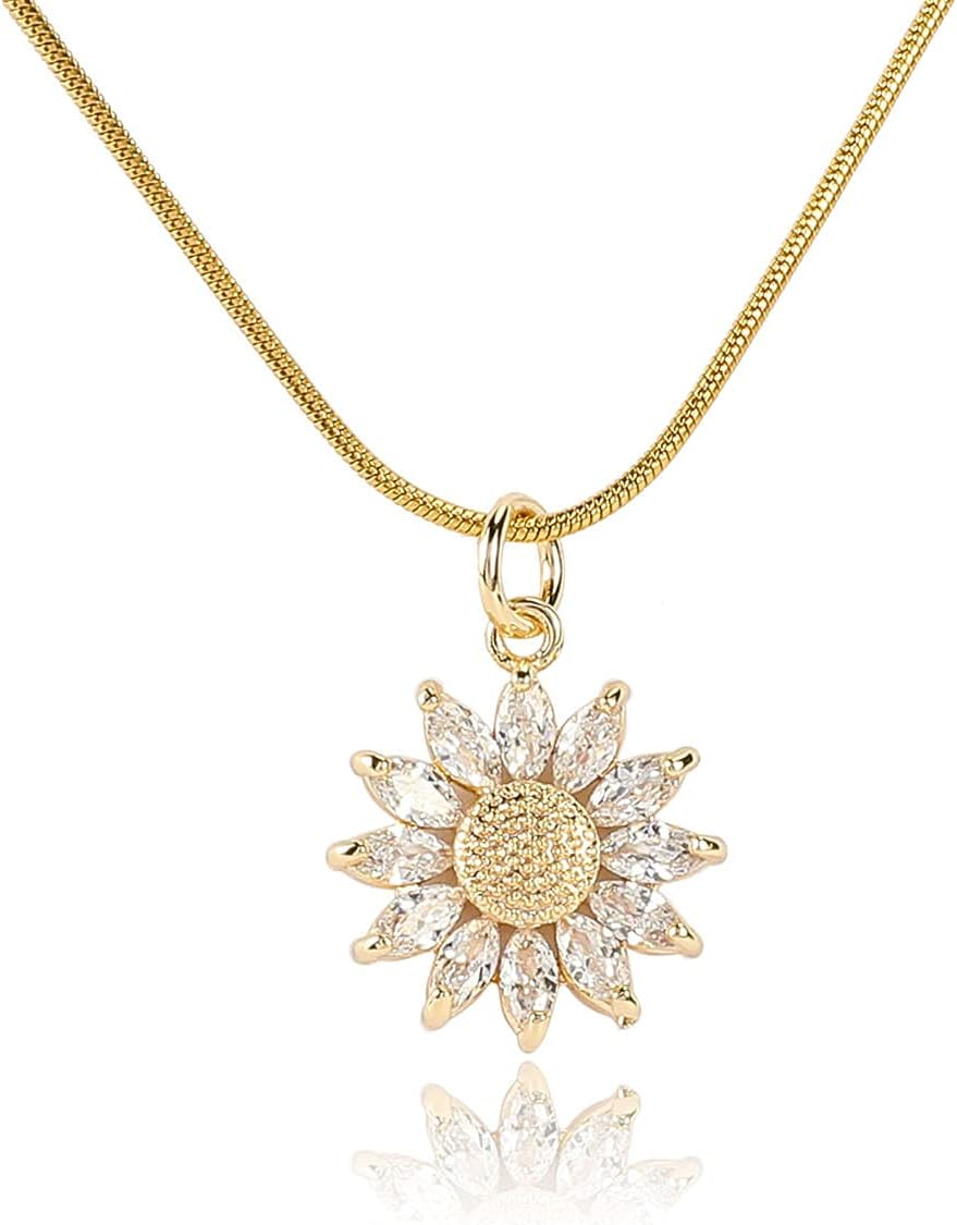 14K Gold Plated Sunflower Necklace for Women Teen Girls Friendship Sunflower Gif