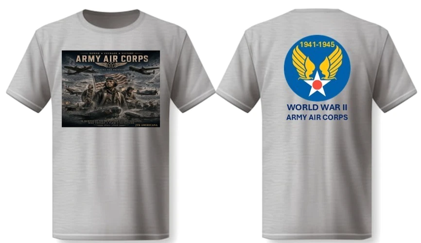 WORLD WAR II* ARMY AIR CORPS* 1941-1945 *2-SIDED SHIRT. USAF OFFICIAL LICENSE - Picture 1 of 2