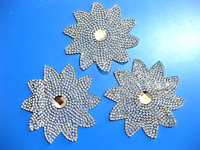 3 Hotfix Strass Bügelbilder Blüte Blume Applikation zum Aufbügeln ca.7,5 cm BB8E