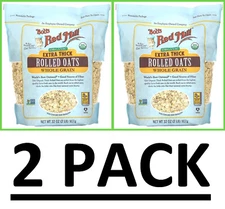 2 PACK Bob's Red Mill Organic Extra Thick Rolled Oats 32 oz Each EXP: 2026