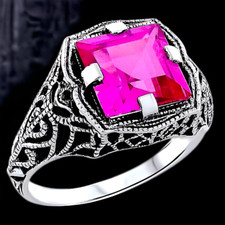 ANTIQUE STYLE 925 STERLING SILVER 5 CARAT LAB-CREATED PINK SAPPHIRE RING   374