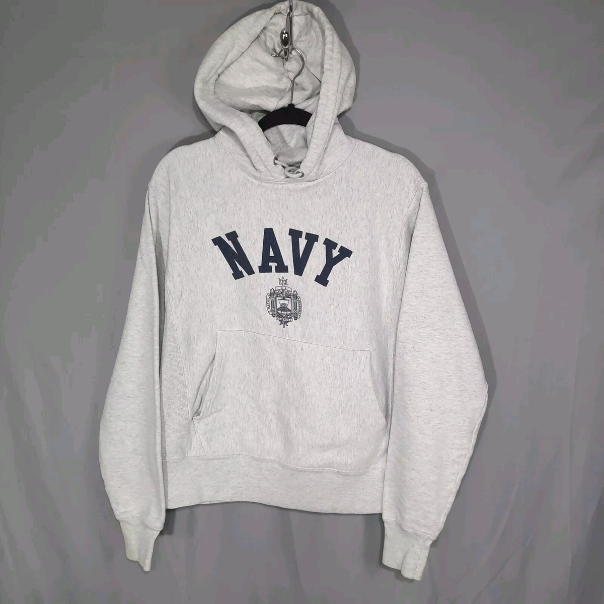 Champion Reverse Weave Navy Hoodie Mens Small Gray Naval Academy