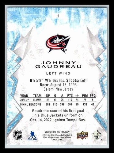 2022-23 Upper Deck Ice Green #1 Johnny Gaudreau - Picture 2 of 2