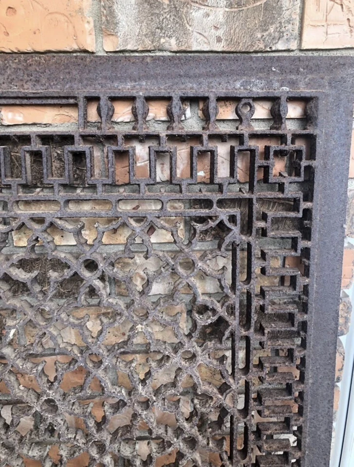 "Enorme rejilla de pared de piso de registro de hierro fundido antiguo ornamentado ~ 38 x 26""" Foto 3 de 4