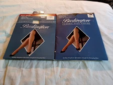 Lot Of 2 Burlington-Classic Full Figure Pantyhose Sheer Queen 3 Off White/Black~