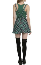 Royal Bones Goth Punk Green Plaid Suspenders Mini Skirt Size M Junior