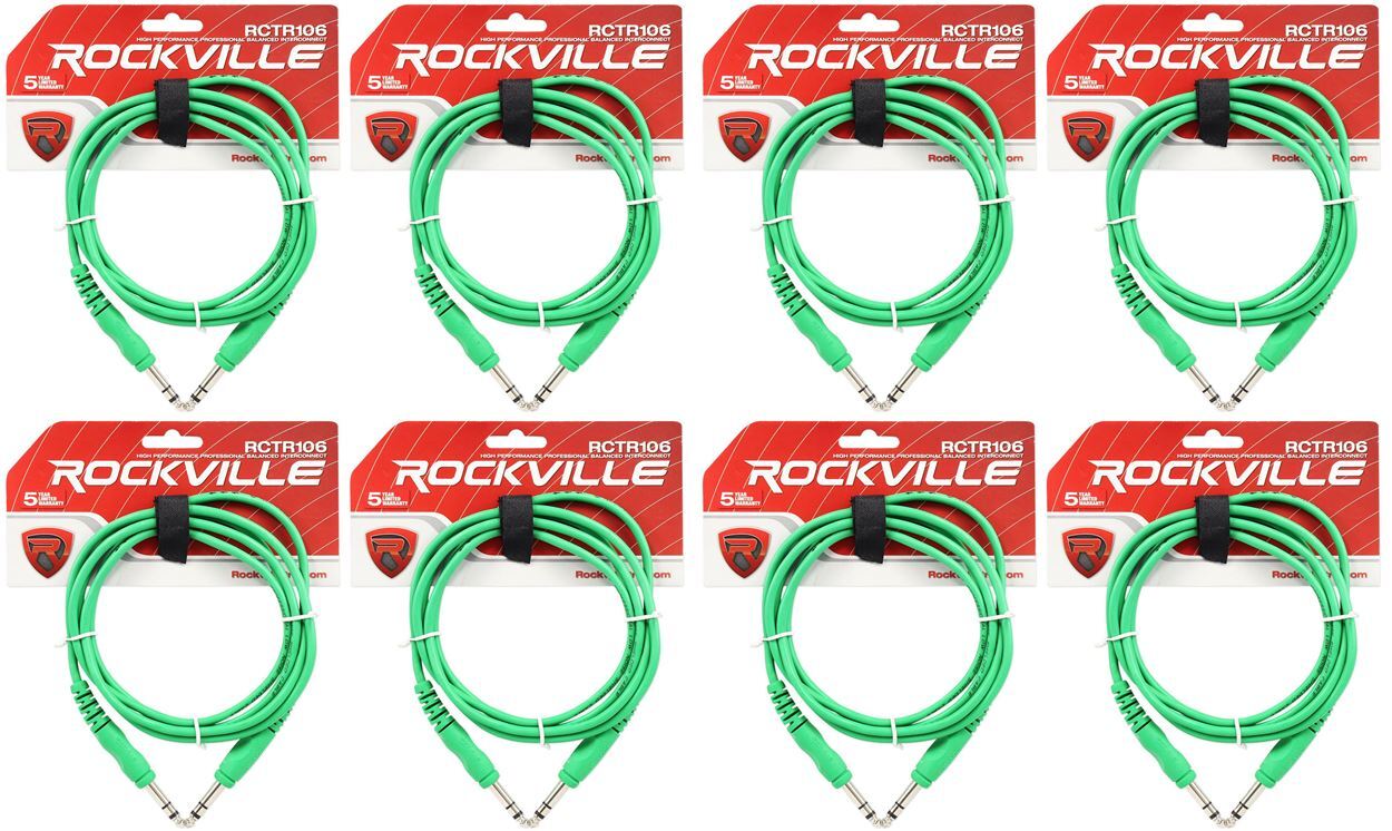 8 Кабель Rockville RCTR106G Green 6 1/4 TRS-1/4 TRS из 100% меди