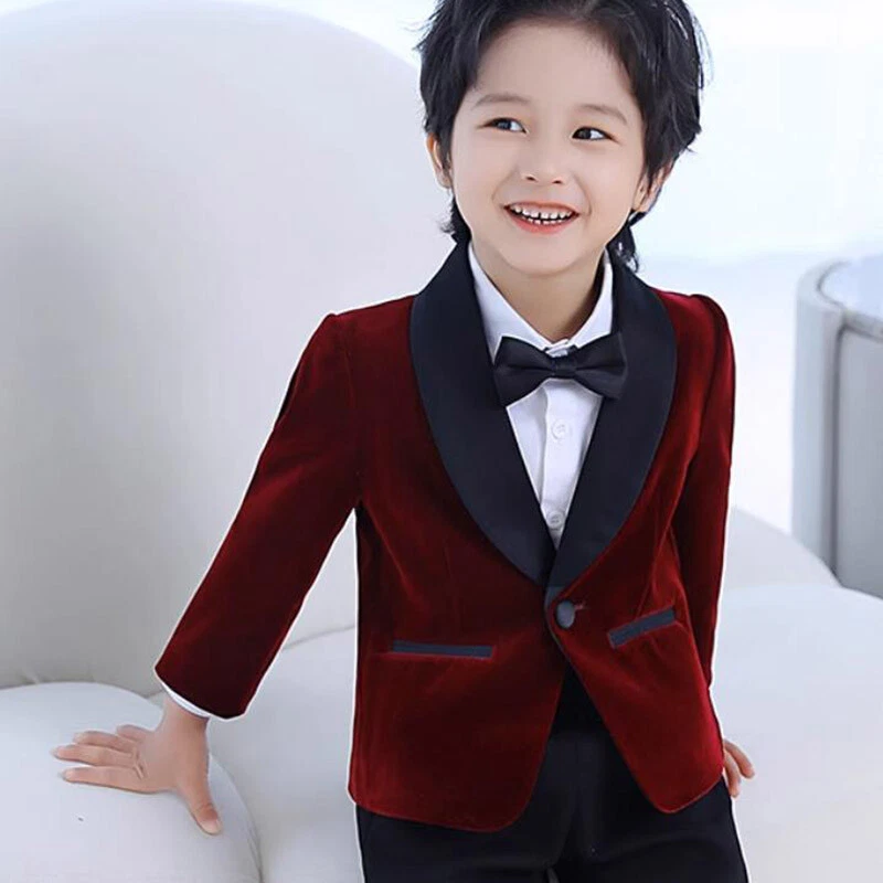 Enfants Garçon Velours Costume Blazer Veste Manches Longues Mariage  Performance