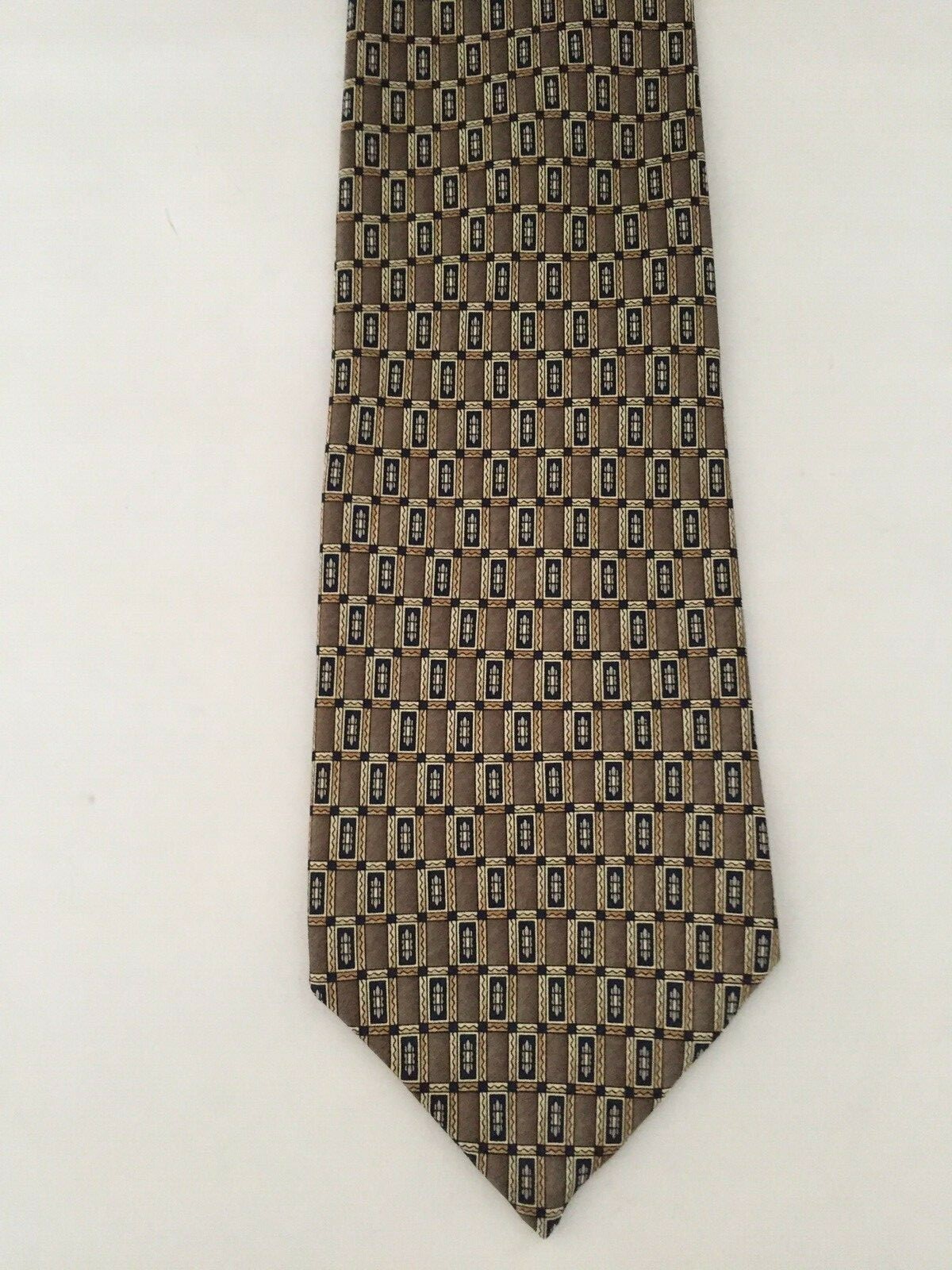 Pierre Cardin 100 Silk Beige/ Black Geometric Pattern Men's Tie Made